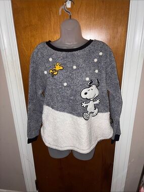 Peanuts Gray & White Snoopy Crewneck Sweater with Woodstock